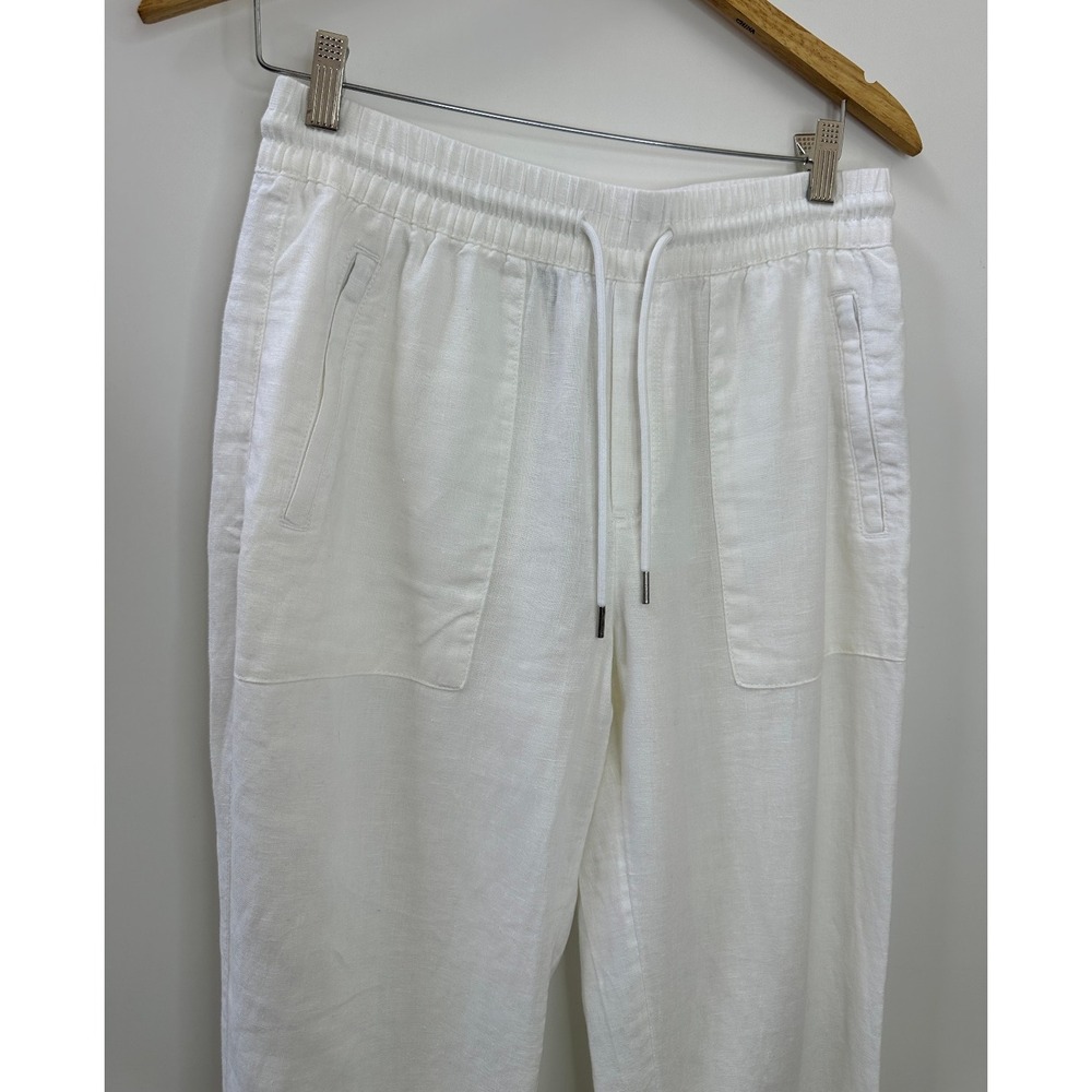 Athleta Retreat 100% Linen Jogger Pants White Resort Beach Zip Pockets Size 6 - Picture 4 of 14